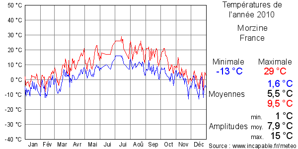 Températures de l'année 2010 pour Morzine, France