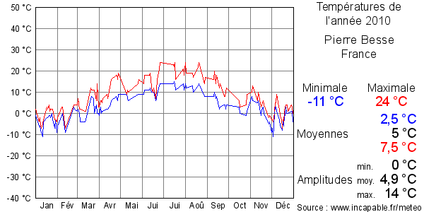 Températures de l'année 2010 pour Pierre Besse, France